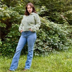 Sage Green Crochet Pullover